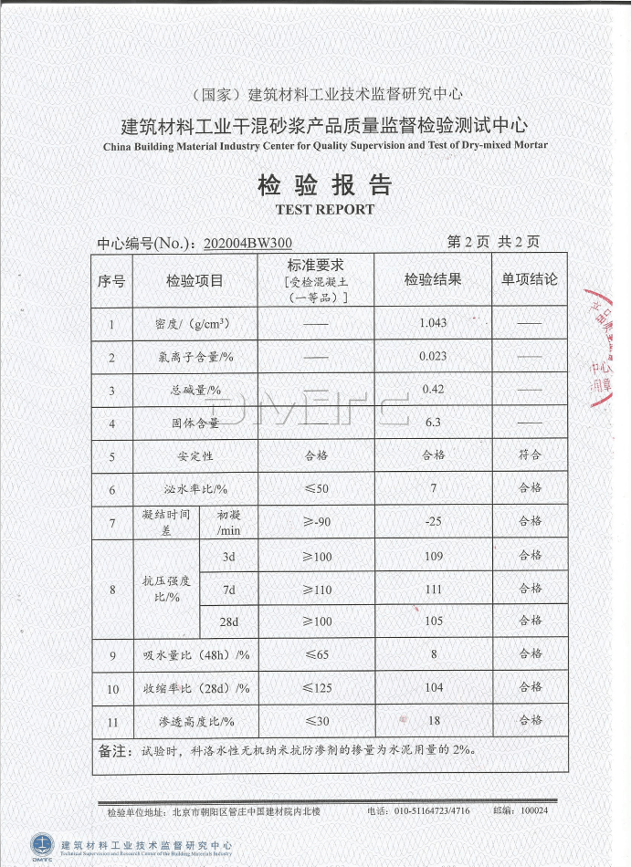 无机纳米抗裂剂检测参数