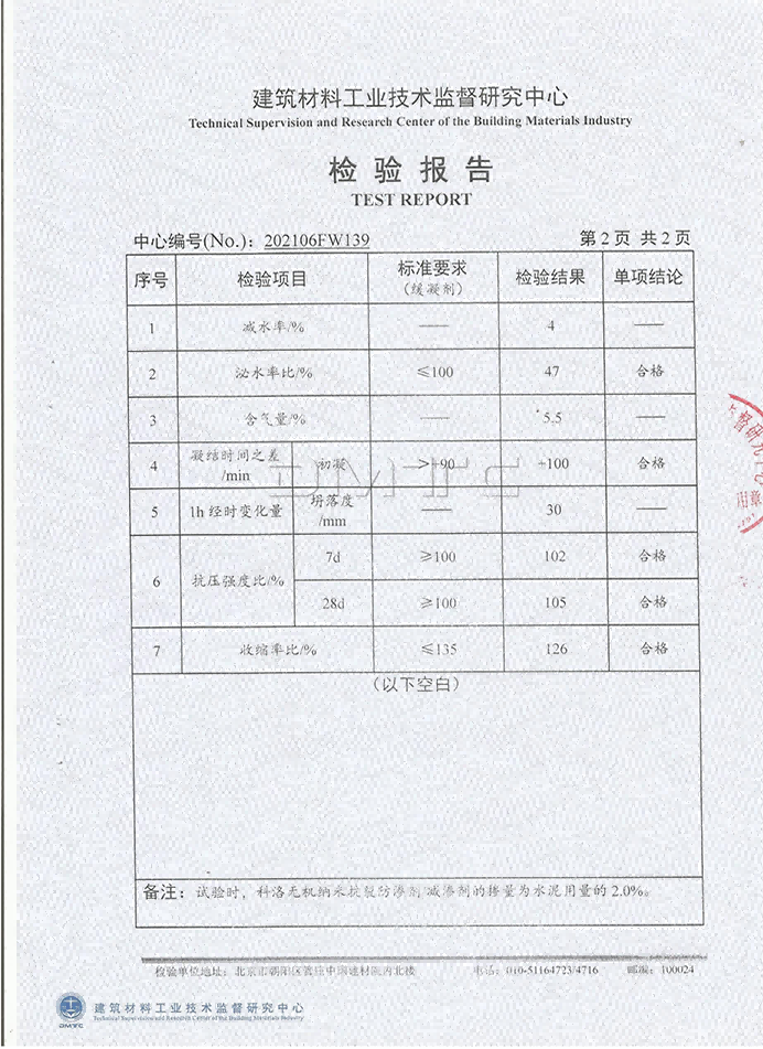 液态无机纳米防渗剂报告主要参数